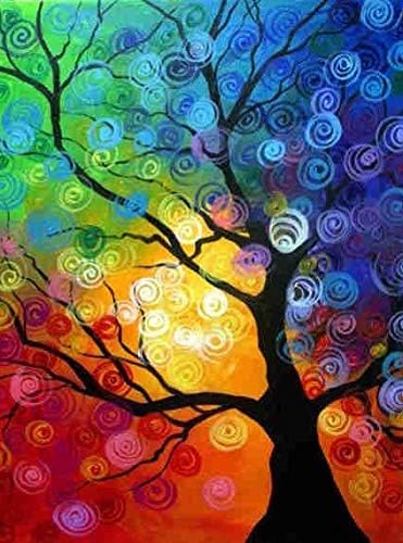 QGHZSCS Боята по Номера Цифрова Живопис Пейзаж Дърво на Цветя със Собствените си ръце Пейзаж A8 (40x50 см, Без рамка)