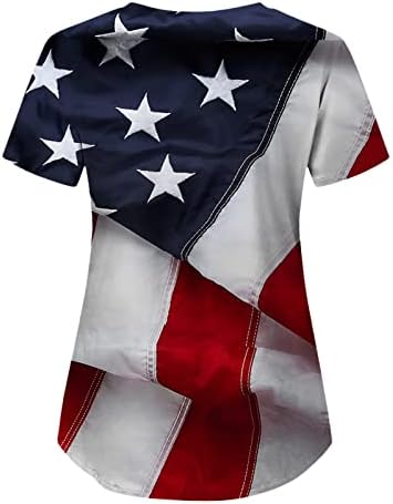 На 4 Юли, Тениски за жени с Флага на САЩ, Летни Ризи с Къс ръкав и V-образно деколте, Блуза, с 2 Джоба, Топ, Празнична Ежедневни работни Дрехи