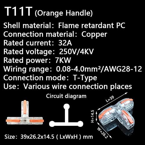 Cable конектори SHUBIAO Mini Fast Тел Универсален Компактен Съединител за кабели с пружинным съединение, Вставная клеммная актуално SPL-42 422 (Цвят: T11T (оранжева дръжка), опаковка: 50 бр.)