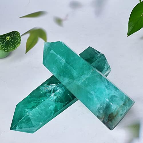 FZBHRO Голям Зелен Флуорит Кристални Кули Crystal Точка Обелиск 6 Фасетиран Исцеляющий Crystal Каменна Пръчка за Начинаещи Подарък за Медитация 1.7-2.2 Gbp
