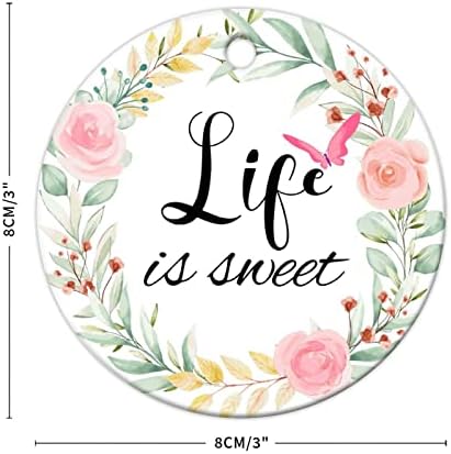 Цветен Венец Цитат 3-Инчов през Цялата Украшение Life is Sweet Цветен Венец От Бял Порцелан Цитат Украшение със Златна Нишка за Коледно Подвесное Украса Коледен Декор за Домашни Партита