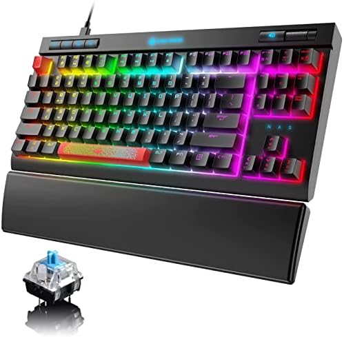 Ръчна Детска Клавиатура, Цвят RGB 18 Вида, Led Светлини, Синия Ключ, Компактна Клавиатура с Кабелен тип C, 87 клавиши, Защита от ghosting за PC геймърите