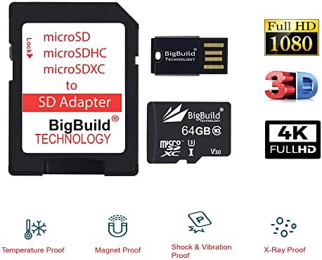 Технология BigBuild 64 GB ултра-бързо карта памет U3 microSDXC капацитет от 100 MB/vs/с за таблет Lenovo Tab P11/P11 Pro/P11 Plus, P12 Pro