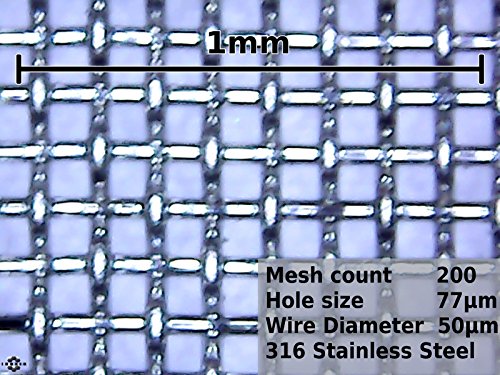 Тканая тел, 200 клетки (неръждаема стомана 316L) – Апертура 0,077 мм – by Inoxia Размерът на разреза: 15 см х 15 см