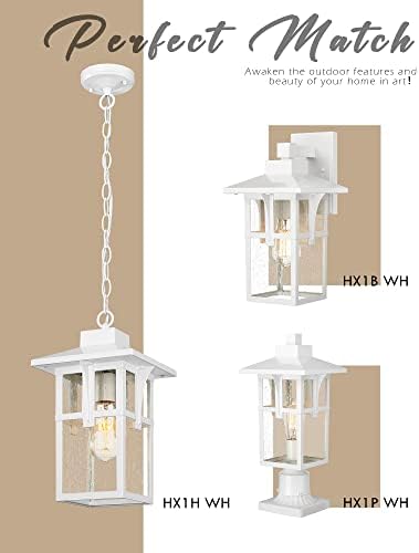 Външни Висящи лампи за Верандата, Външен Окачен лампа HWH, Външна Полилей за Беседка с Абажуром от Закалено стъкло, Бяло покритие, HX1H WH
