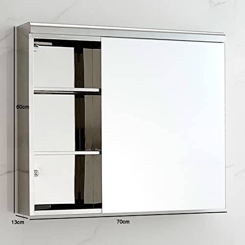 Огледален шкаф от неръждаема стомана, монтиран на стената Огледален шкаф С Лявата и Дясната врата Огледален шкаф за баня Огледало на шкафа (Цвят: десен, размер: 70 * 13 * 60 см)