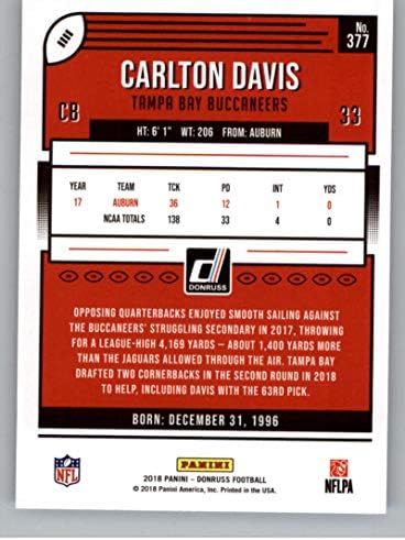 2018 Donruss Football 377 Карлтън Дейвис RC Карта Начинаещ Tampa Bay Buccaneers Официалната Търговска картичка начинаещ NFL