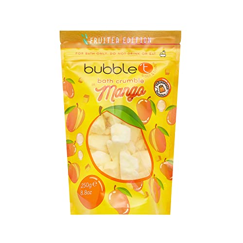 Bubble T Козметика Fruitea Mango Bath Bomb се рушат с добавка на екстракти от Алое Вера за почистване и овлажняване на кожата, Плодови аромати за свежест за целия ден, 1 х 250 г