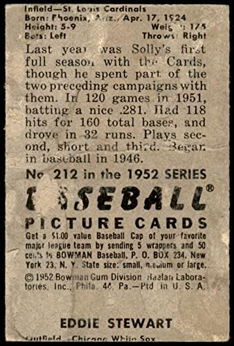 1952 Боуман 212 Солли Хемус Сейнт Луис Кардиналс (Бейзболна картичка) ЛОШ Кардинали