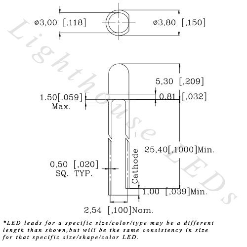 ултравиолетов светодиод с кръгла горна част 3 мм /лилаво - Ултра ярък (опаковка от 500 броя)