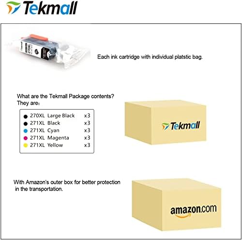Подмяна на съвместими мастилници TekMall за PGI-270XL CLI-271XL За принтери PIXMA TS5020, TS6020, MG6821, MG5720, MG5721, MG5722, MG6820, MG6822-15 опаковки (3 серии без сив цвят)
