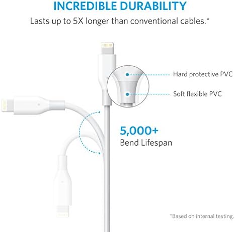 Кабел Anker Powerline Светкавица с дължина 1 метър, сертифициран Пфи за iPhone Xs / XS Max / XR/X / 8/8 Plus 7/7 Plus / 6/6 Plus / 5S (бял)