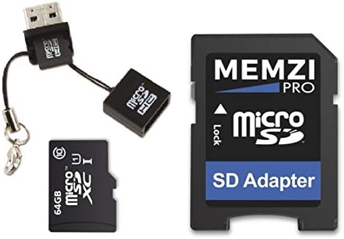 MEMZI PRO 64 GB Class 10 90 MB/s. Карта памет Micro SDXC с мини-USB баркод за Sony Xperia 1/10/10 Plus, XZ3/XZ2/XZ1/XZ/X Premium/Compact, XZs/XZ, XA2/XA1/XA Plus / Ultra L3/L2/L1 Мобилни телефони