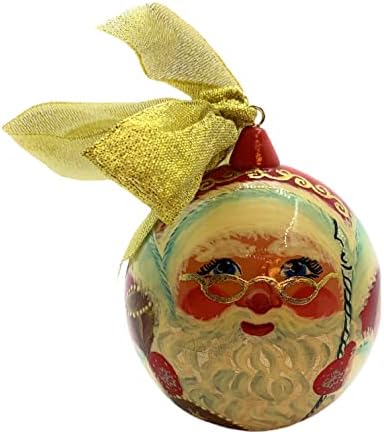 Окачен коледа топка на Руски Дядо Коледа D 3,15, изсечен и декориран руски майстори от Санкт-Петербург. Декор за дома за почивка.Подарък за Коледа и Нова година.Ръчно изработени в Русия.