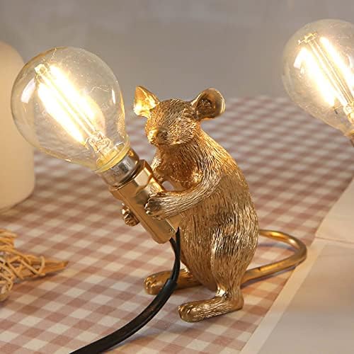 NorDiem Скъпа Модерна Светодиодна Настолна Лампа с изображение на Плъхове под формата На животно От Смола, Художествена Мишката, Детска Нощна Подарък Настолна Лампа, Малка Мини Мишка (Златна Поставка)