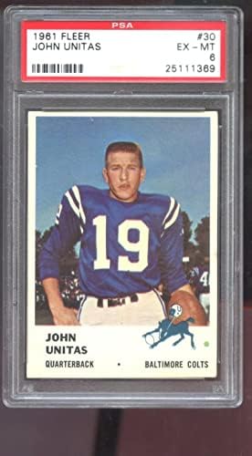1961 Fleer 30 Джон Юнитас Джони Unitas PSA 6 Graded Football Card Colts - Футболни карта, без подпис