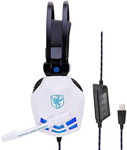 Детска Слушалки, USB Слушалки за PC, PS4 7.1 Съраунд Звук С Шумопотискане, Нулево Налягане в ушите, Регулатор на силата на звука, Изключване на звука YANG1MN (Бял цвят)