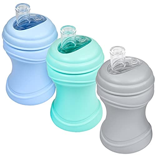 Преходни Чаши Re Play 3pk на 8 унции за деца, меки чучур от медицински силикон и капак за пътуване, удобна форма на пясъчен часовник, Произведен в САЩ от рециклирани млечни делви, които не съдържат BPA, Аквамарин