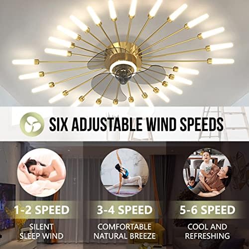 Вентилатори SNOWUNDER 40 с подсветка, Нископрофилен, вентилатор на Тавана с осветление и дистанционно управление, Модерен Тавана вентилатор с led подсветка и 26 лампи за спалня, Трицветна лампа с 6 Скорости на вятъра