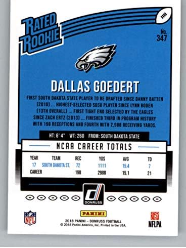 2018 Donruss Football 347 Карта начинаещ Dallas Goedert RC Филаделфия Игълс, Официалната Търговска картичка начинаещ NFL