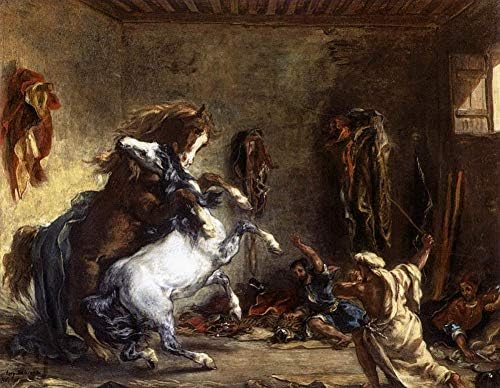 $ 80-$ 1500 Ръчно рисувани учители, Художествени академии - 22 Стенни Рисунки Арабските коне, сражающиеся в оборите, Романтични картини с маслени бои на Йожен Дьолакроа -