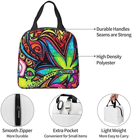 Чанта за обяд PSVOD, преносим чанта за обяд с шарени многоцветни листа плевели, водоустойчива чанта за bento, подходящи за работа и в университета, отдих, пикник