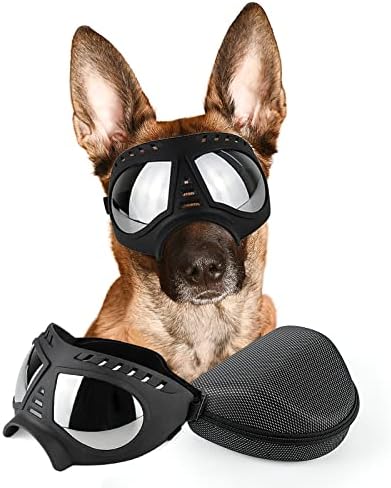 PETLESO Очила за кучета от едри Породи, Слънчеви Очила за Кучета от едри Породи С защита от Uv Слънчеви Очила за Защита на очите на Куче за Каране на колело на открито, Черен