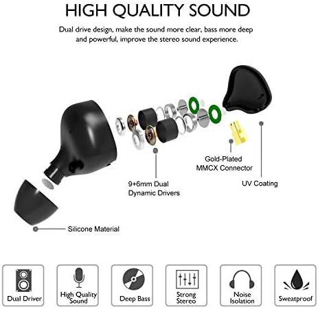 Вграден монитор DCMEKA, Хибридни Динамични слушалки с Кабел, Слушалки в ушите с две драйвери, Слушалки-накрайници за уши за музиканти с подвижни кабели MMCX, Неподатливо