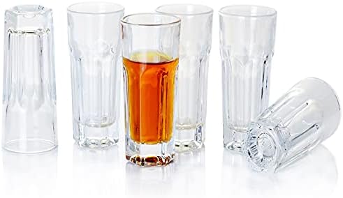 Комплект от 6 питиета, Чашки височина 1,5 грама Funnlyboxx с Дебело Дъно, Чашки за Текила/Коктейлни Чаши Прозрачни / Мини-Стъклени Чаши За алкохол