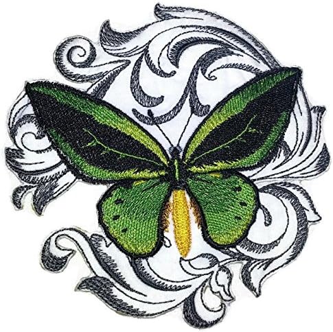 BeyondVision са Изработени по поръчка и уникални, Невероятни цветни пеперуди [Обичайното зелено птичето крило в стил барок], Бродирани желязо нашивке [5 x5] Произведено в САЩ