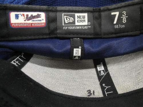 31 Използвана в играта на Официалната бейзболна шапка MLB Dodgers 7 3/8 показва интензивно ползване - Използвани в играта шапки MLB